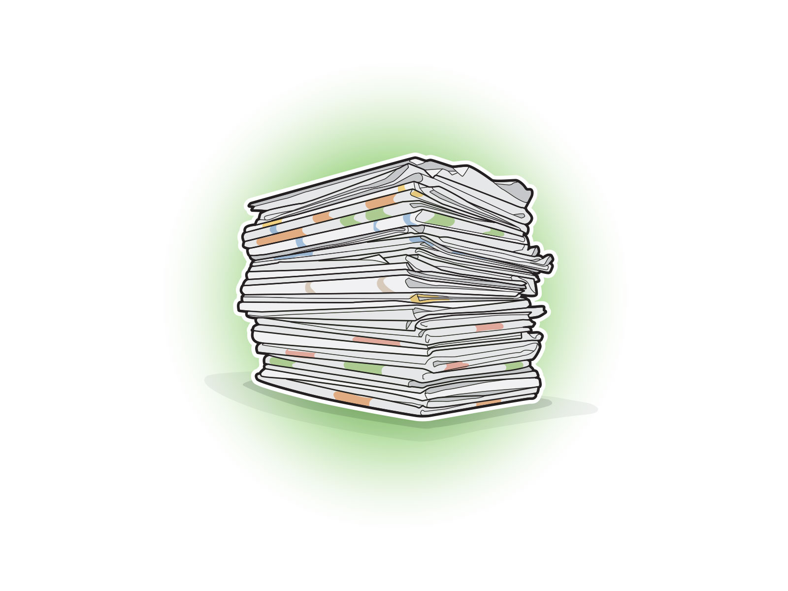 Stylised vector icon illustration of a pile of newspaper for recycling