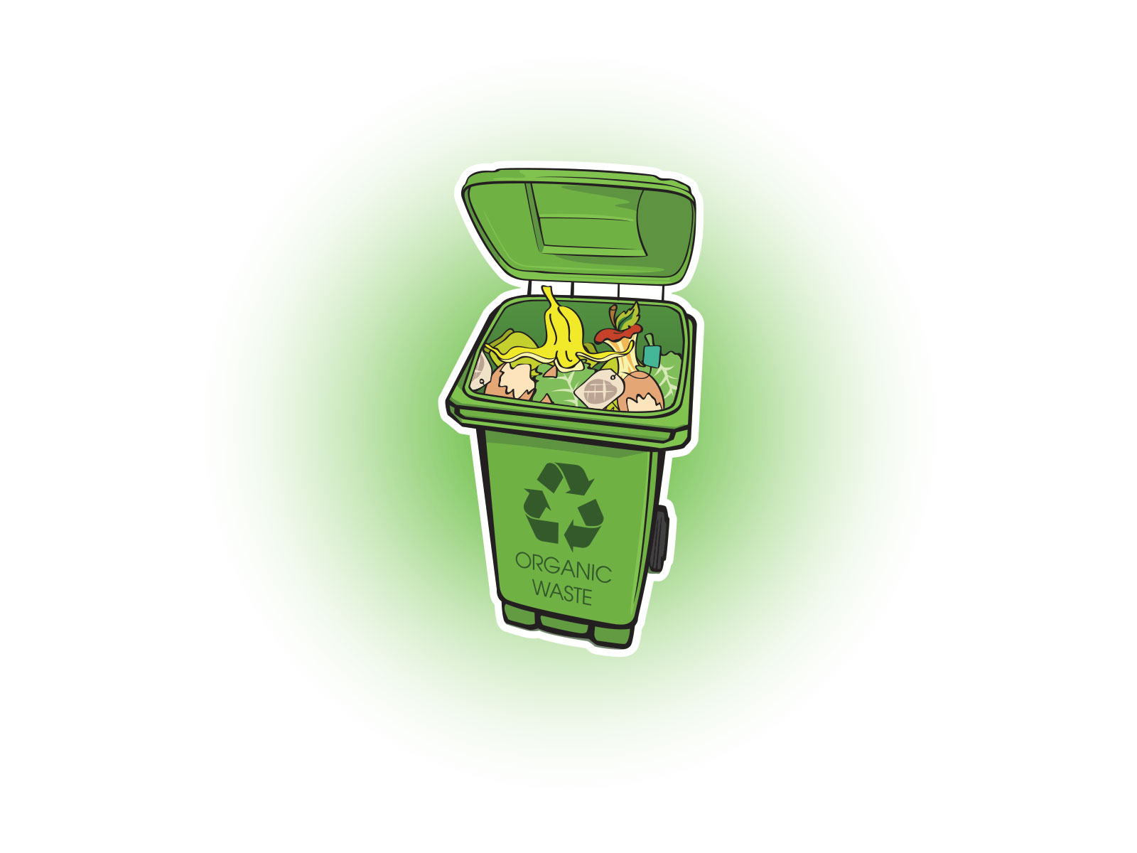 Stylised vector illustration of recycle green wheelie bin