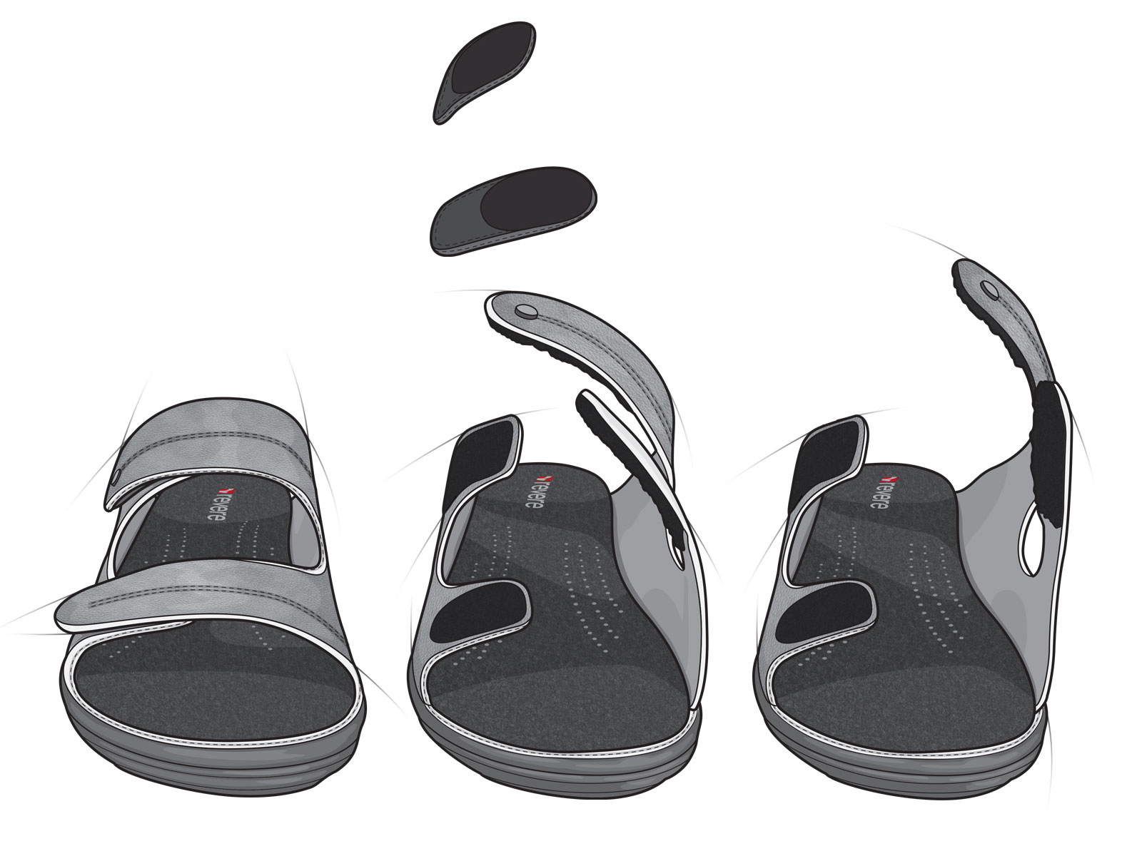Technical illustration showing medical footware assembly