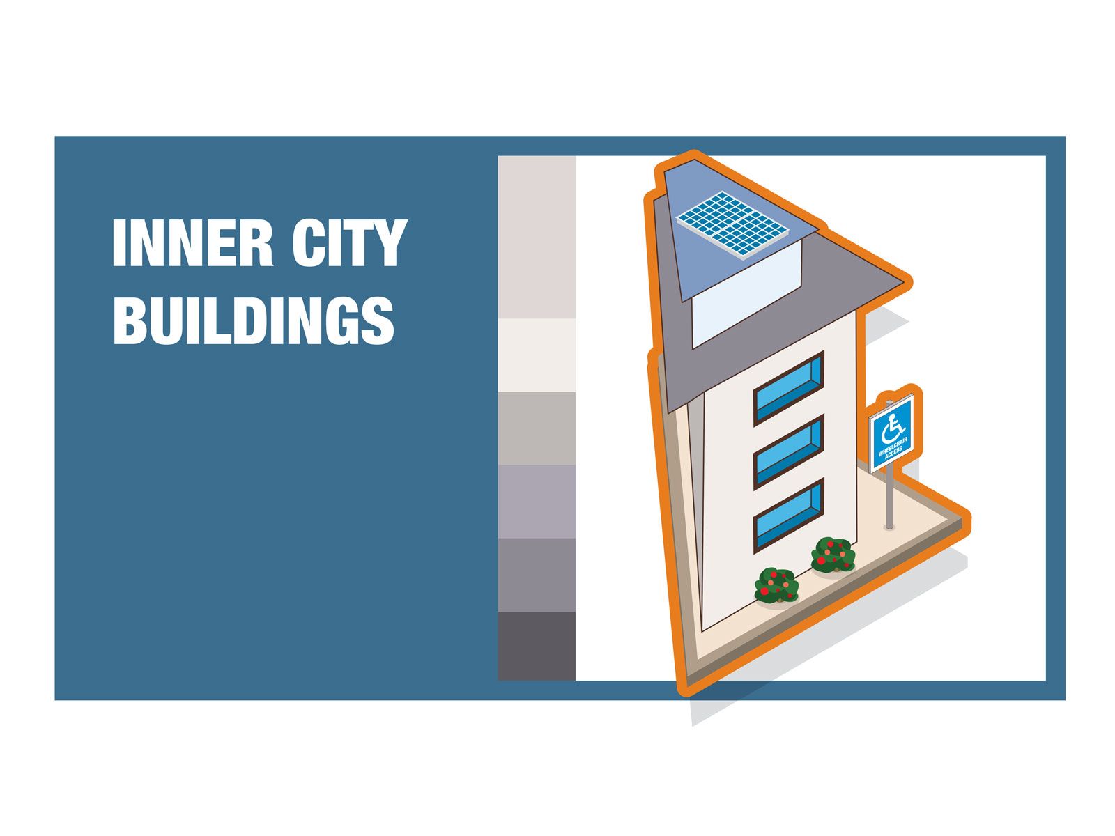 Inner city building isometric detailed colourful vector icon illustration